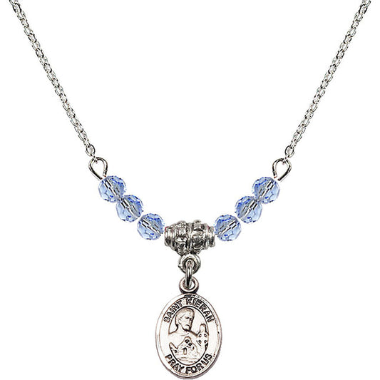 Sterling Silver Saint Kieran Birthstone Necklace with Light Sapphire Beads - 9367