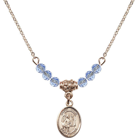 14kt Gold Filled Saint Vitus Birthstone Necklace with Light Sapphire Beads - 9368