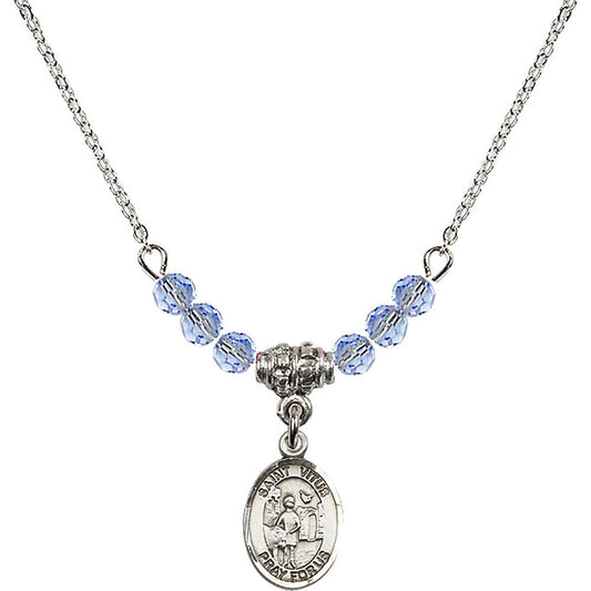 Sterling Silver Saint Vitus Birthstone Necklace with Light Sapphire Beads - 9368