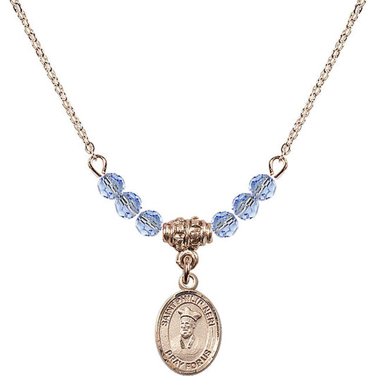 14kt Gold Filled Saint Philip Neri Birthstone Necklace with Light Sapphire Beads - 9369