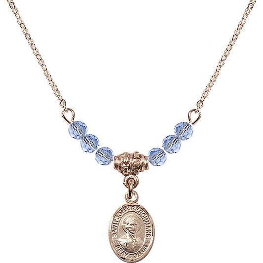 14kt Gold Filled Saint John Berchmans Birthstone Necklace with Light Sapphire Beads - 9370