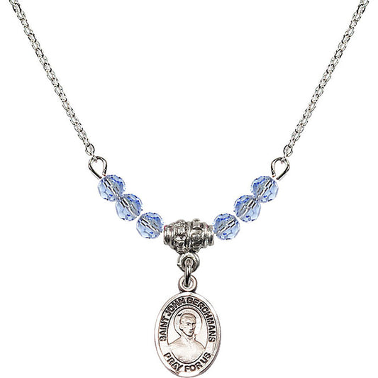 Sterling Silver Saint John Berchmans Birthstone Necklace with Light Sapphire Beads - 9370