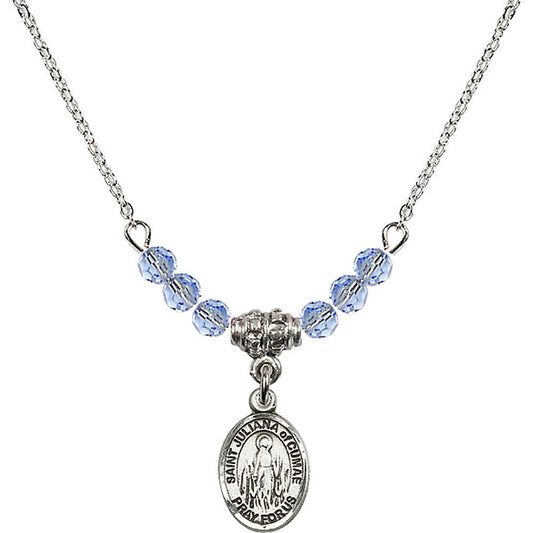 Sterling Silver Saint Juliana of Cumae Birthstone Necklace with Light Sapphire Beads - 9372