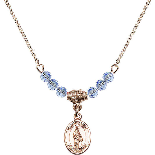14kt Gold Filled Saint Anne Birthstone Necklace with Light Sapphire Beads - 9374