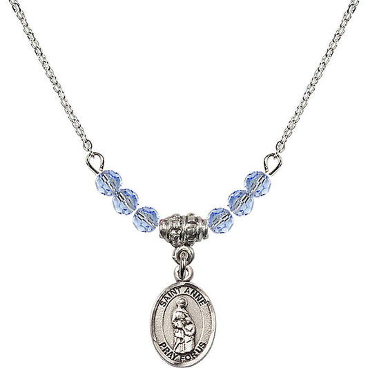 Sterling Silver Saint Anne Birthstone Necklace with Light Sapphire Beads - 9374