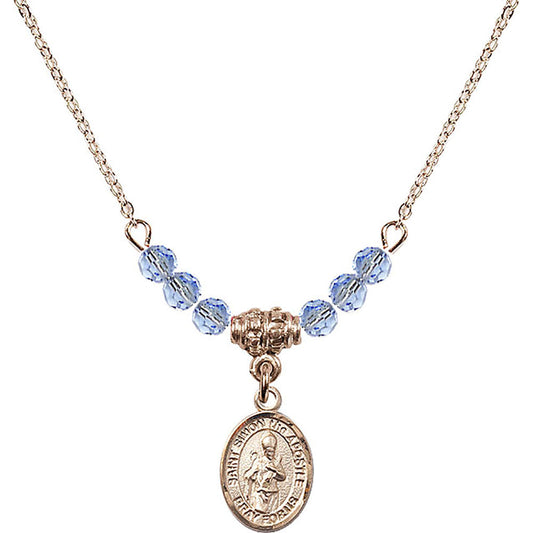 14kt Gold Filled Saint Simon the Apostle Birthstone Necklace with Light Sapphire Beads - 9375