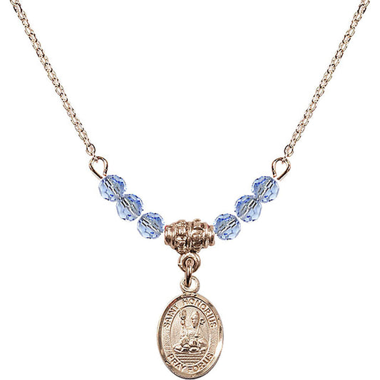 14kt Gold Filled Saint Honorius of Amiens Birthstone Necklace with Light Sapphire Beads - 9376