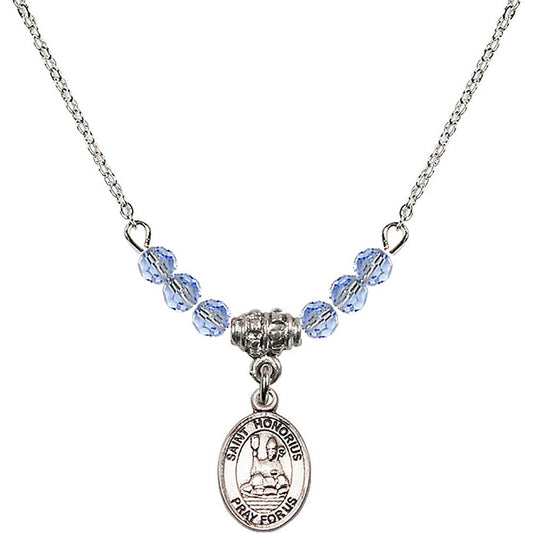 Sterling Silver Saint Honorius of Amiens Birthstone Necklace with Light Sapphire Beads - 9376
