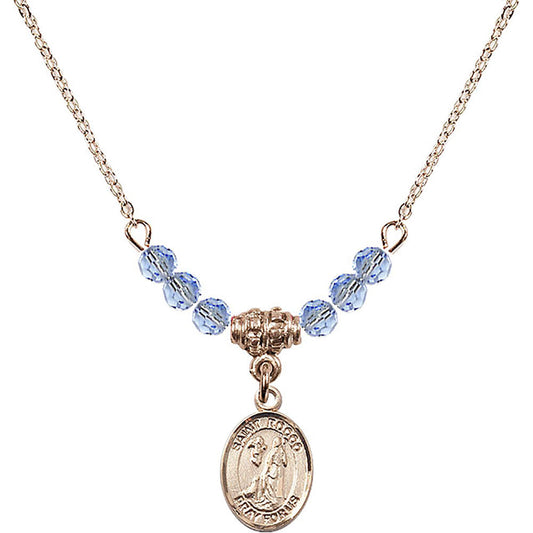14kt Gold Filled Saint Rocco Birthstone Necklace with Light Sapphire Beads - 9377