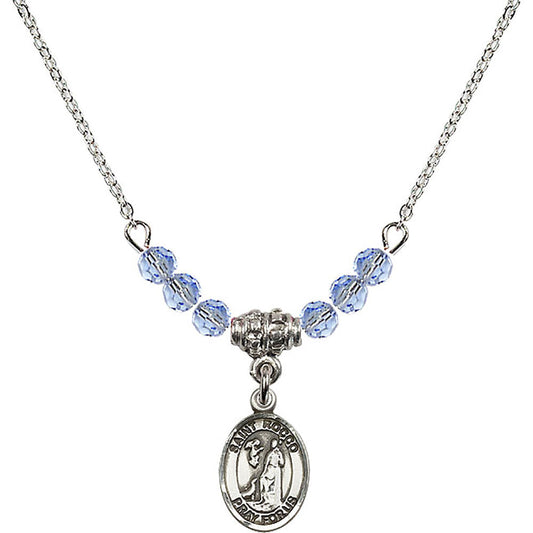 Sterling Silver Saint Rocco Birthstone Necklace with Light Sapphire Beads - 9377