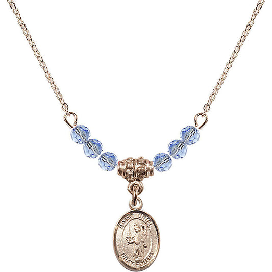 14kt Gold Filled Saint Uriel the Archangel Birthstone Necklace with Light Sapphire Beads - 9378