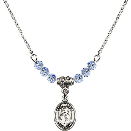 Sterling Silver Saint Marina Birthstone Necklace with Light Sapphire Beads - 9379