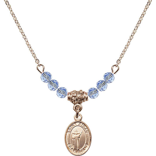 14kt Gold Filled Saint Aidan of Lindesfarne Birthstone Necklace with Light Sapphire Beads - 9381