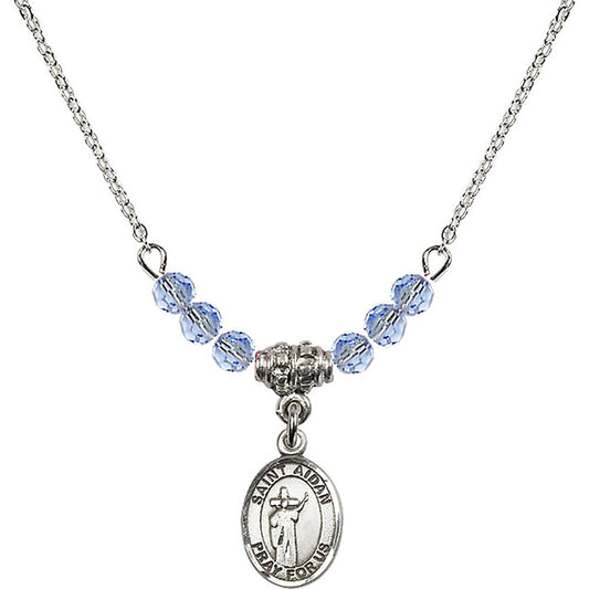 Sterling Silver Saint Aidan of Lindesfarne Birthstone Necklace with Light Sapphire Beads - 9381