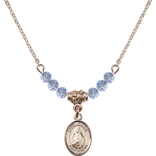 14kt Gold Filled Saint Theodora Birthstone Necklace with Light Sapphire Beads - 9382