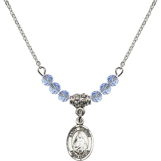 Sterling Silver Saint Theodora Birthstone Necklace with Light Sapphire Beads - 9382