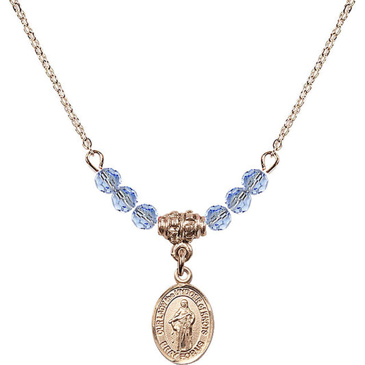 14kt Gold Filled Our Lady the Undoer of Knots Birthstone Necklace with Light Sapphire Beads - 9383