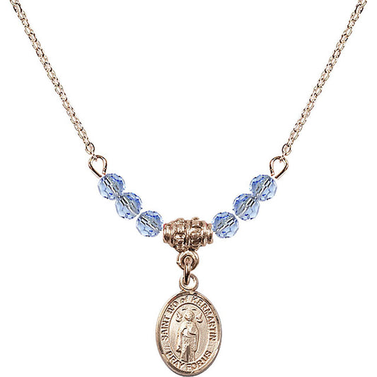 14kt Gold Filled Saint Ivo of Kelmartin Birthstone Necklace with Light Sapphire Beads - 9384