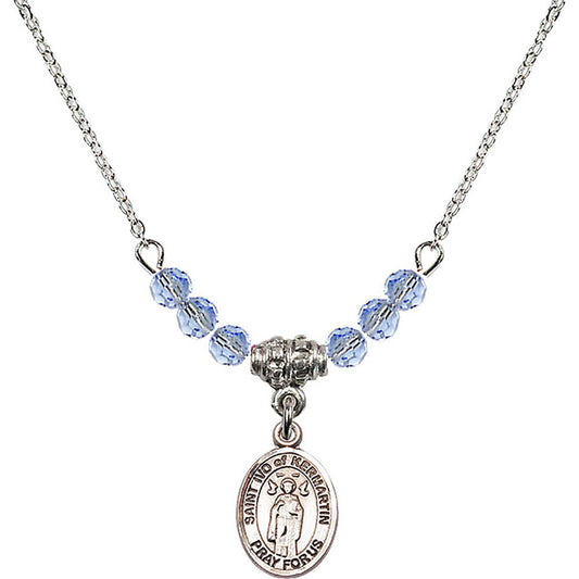 Sterling Silver Saint Ivo of Kelmartin Birthstone Necklace with Light Sapphire Beads - 9384