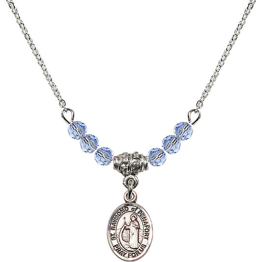 Sterling Silver Saint Raymond of Penafort Birthstone Necklace with Light Sapphire Beads - 9385