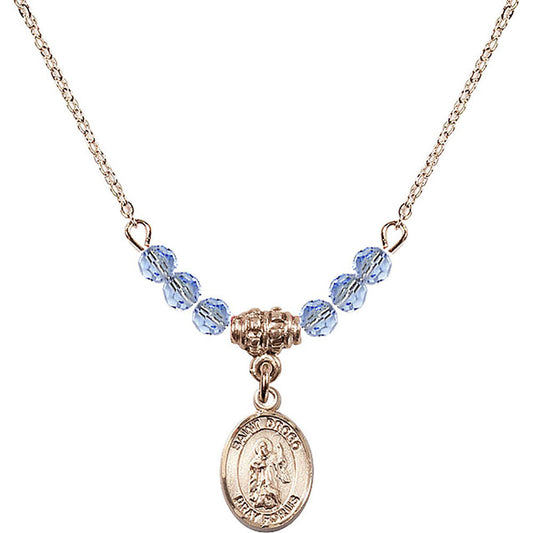 14kt Gold Filled Saint Drogo Birthstone Necklace with Light Sapphire Beads - 9386