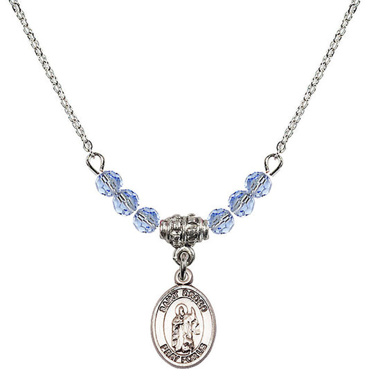 Sterling Silver Saint Drogo Birthstone Necklace with Light Sapphire Beads - 9386