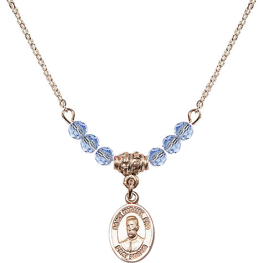 14kt Gold Filled Blessed Miguel Pro Birthstone Necklace with Light Sapphire Beads - 9389
