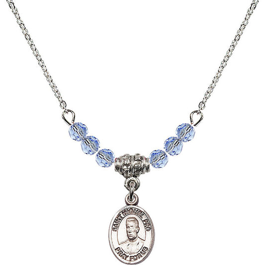 Sterling Silver Blessed Miguel Pro Birthstone Necklace with Light Sapphire Beads - 9389