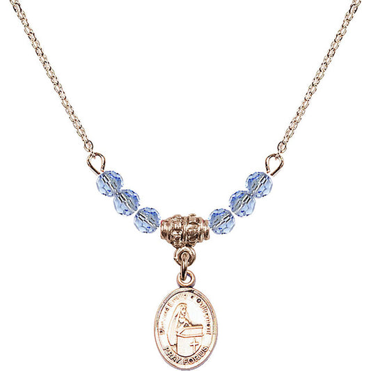 14kt Gold Filled Blessed Emilee Doultremont Birthstone Necklace with Light Sapphire Beads - 9390