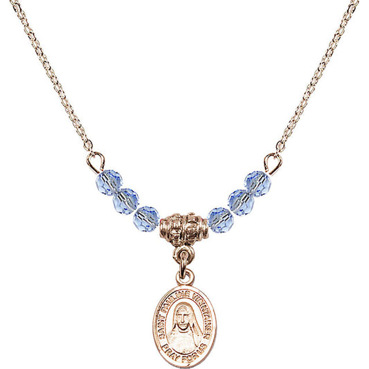 14kt Gold Filled Saint Pauline Visintainer Birthstone Necklace with Light Sapphire Beads - 9391