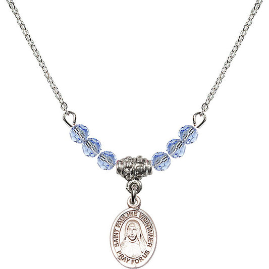 Sterling Silver Saint Pauline Visintainer Birthstone Necklace with Light Sapphire Beads - 9391