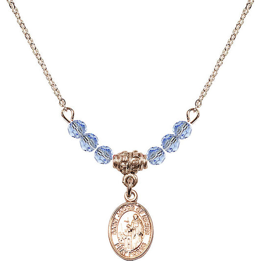 14kt Gold Filled Saint Jacob of Nisibis Birthstone Necklace with Light Sapphire Beads - 9392