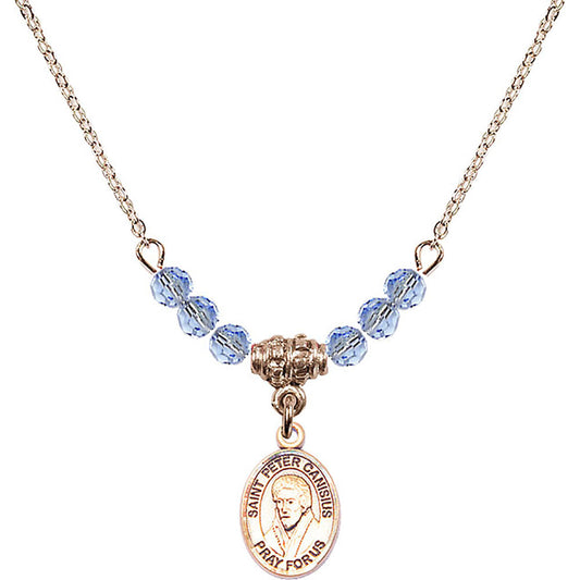 14kt Gold Filled Saint Peter Canisius Birthstone Necklace with Light Sapphire Beads - 9393
