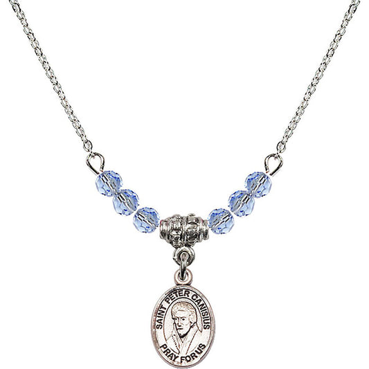 Sterling Silver Saint Peter Canisius Birthstone Necklace with Light Sapphire Beads - 9393