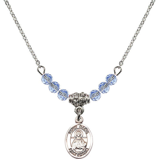 Sterling Silver Saint Daria Birthstone Necklace with Light Sapphire Beads - 9396
