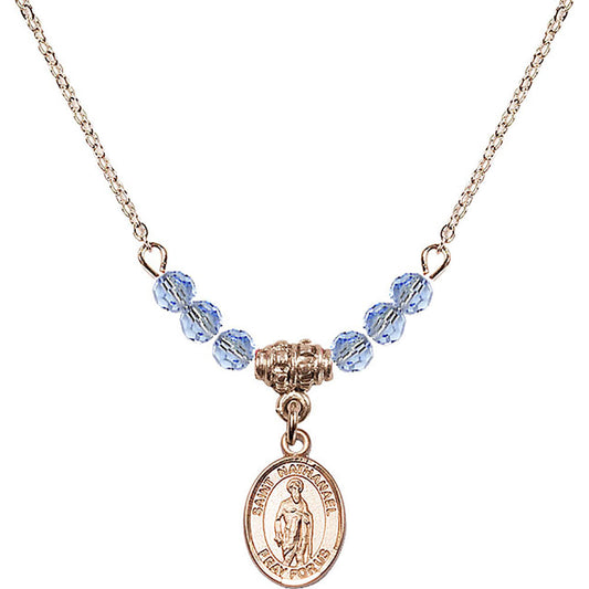 14kt Gold Filled Saint Nathanael Birthstone Necklace with Light Sapphire Beads - 9398