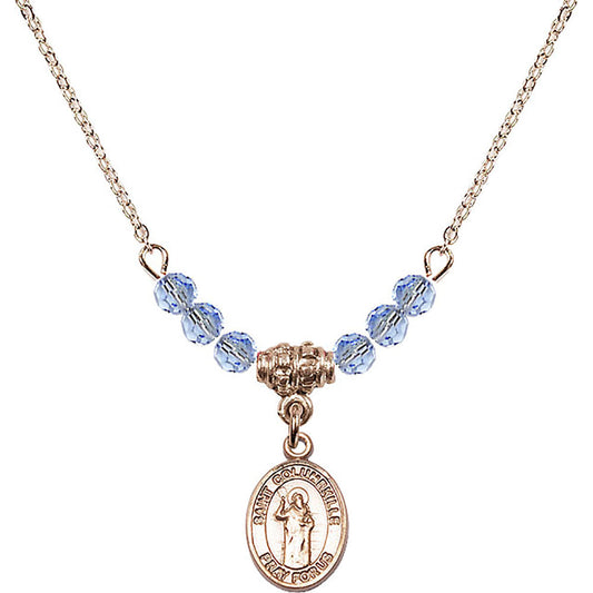 14kt Gold Filled Saint Columbkille Birthstone Necklace with Light Sapphire Beads - 9399