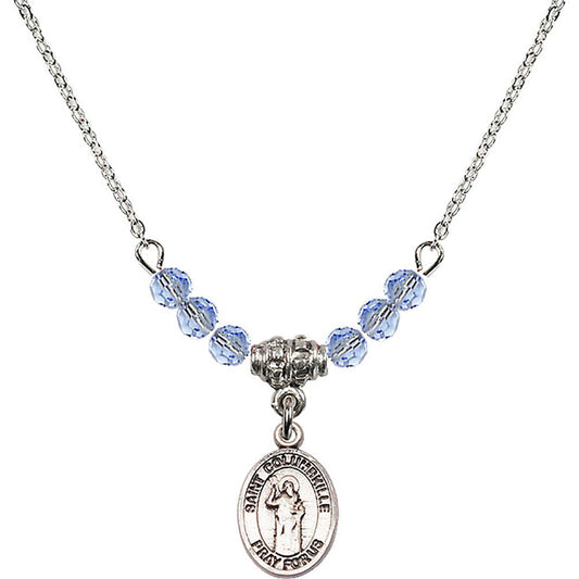 Sterling Silver Saint Columbkille Birthstone Necklace with Light Sapphire Beads - 9399