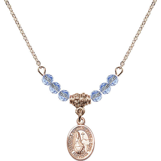 14kt Gold Filled Saint Jeanne Chezard de Matel Birthstone Necklace with Light Sapphire Beads - 9401