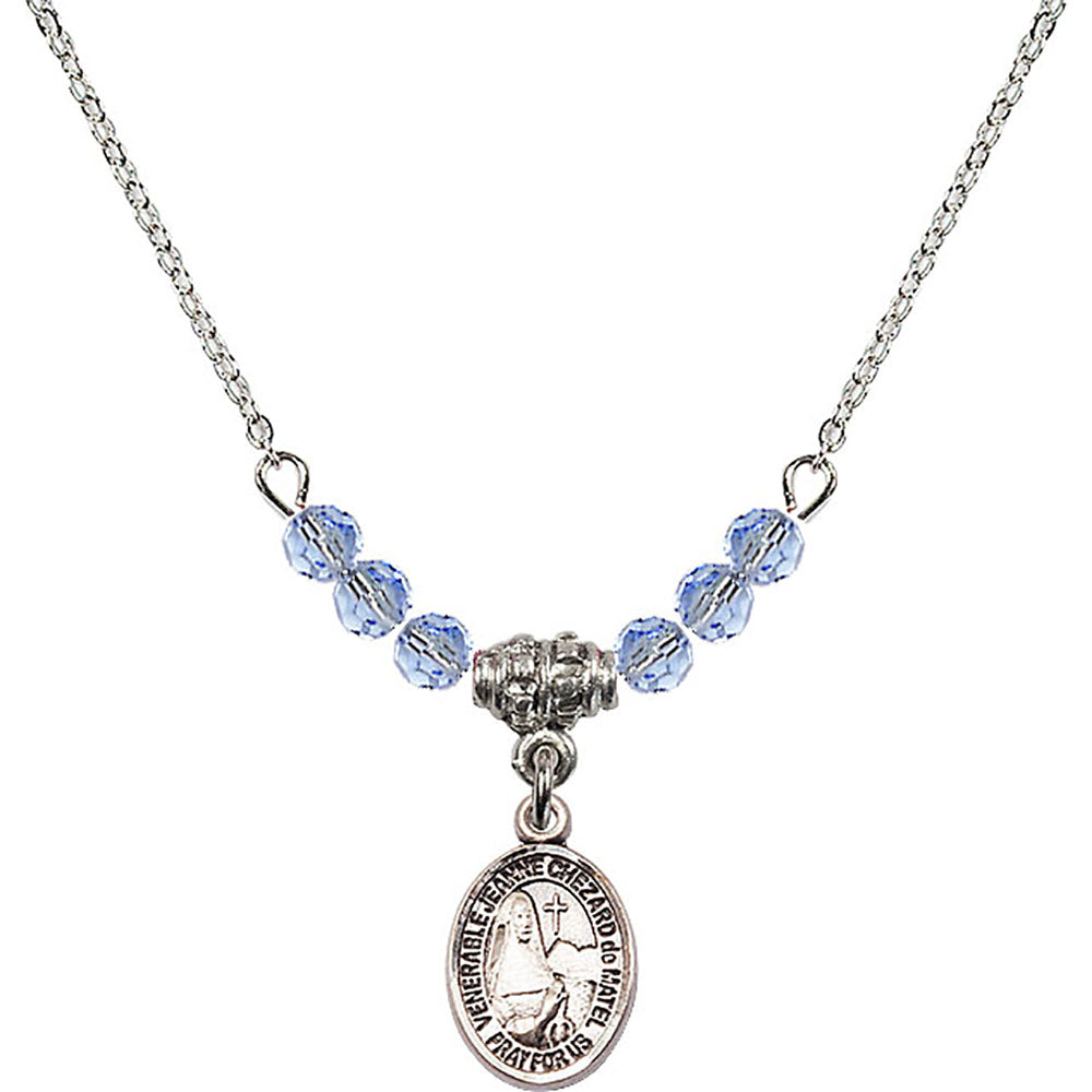 Sterling Silver Saint Jeanne Chezard de Matel Birthstone Necklace with Light Sapphire Beads - 9401