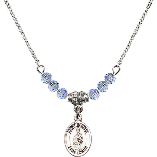 Sterling Silver Saint Eligius Birthstone Necklace with Light Sapphire Beads - 9402