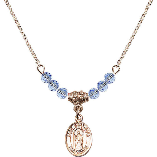 14kt Gold Filled Saint Seraphina Birthstone Necklace with Light Sapphire Beads - 9405