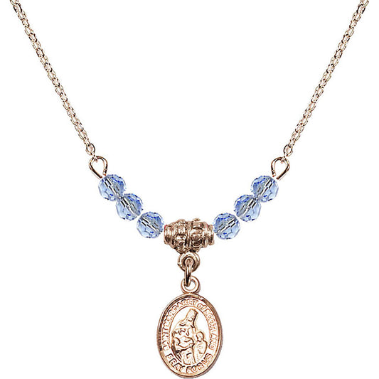14kt Gold Filled Saint Margaret of Scotland Birthstone Necklace with Light Sapphire Beads - 9407