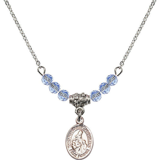 Sterling Silver Saint Margaret of Scotland Birthstone Necklace with Light Sapphire Beads - 9407