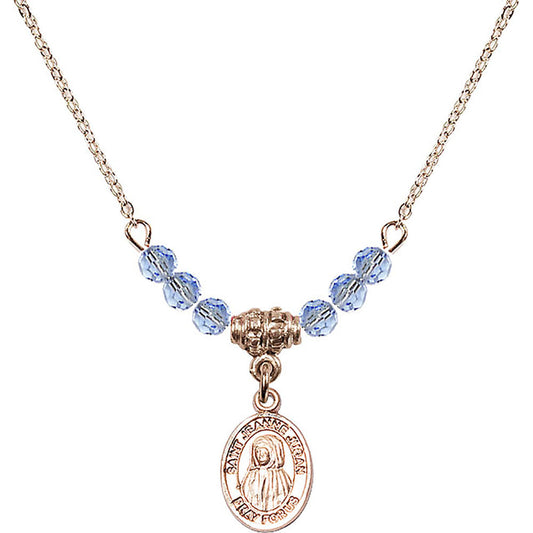 14kt Gold Filled Saint Jeanne Jugan Birthstone Necklace with Light Sapphire Beads - 9409