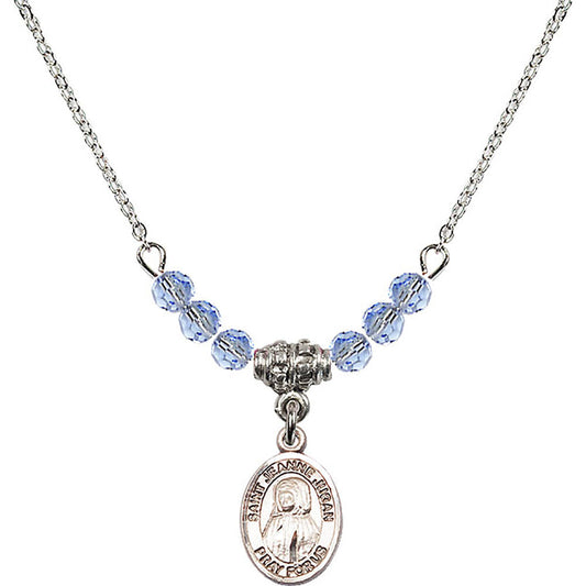 Sterling Silver Saint Jeanne Jugan Birthstone Necklace with Light Sapphire Beads - 9409