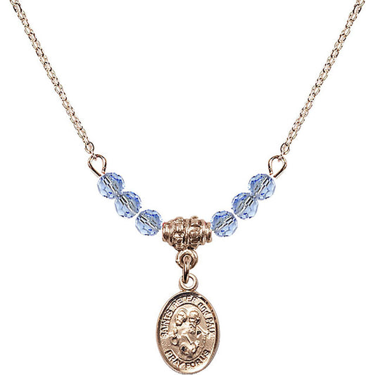 14kt Gold Filled Saints Peter & Paul Birthstone Necklace with Light Sapphire Beads - 9410
