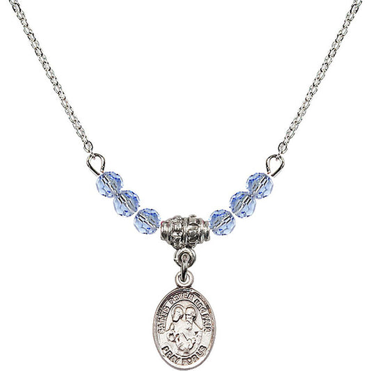 Sterling Silver Saints Peter & Paul Birthstone Necklace with Light Sapphire Beads - 9410