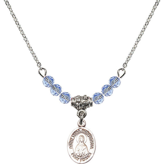 Sterling Silver Saint Lydia Purpuraria Birthstone Necklace with Light Sapphire Beads - 9411