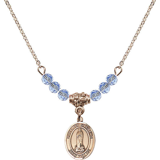 14kt Gold Filled Our Lady of Kibeho Birthstone Necklace with Light Sapphire Beads - 9414